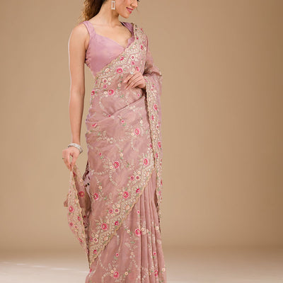 Lavender Threadwork Tissue Saree