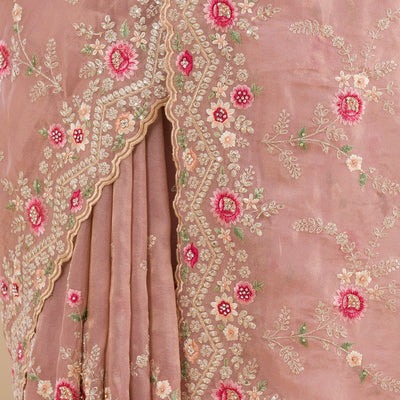 Lavender Threadwork Tissue Saree