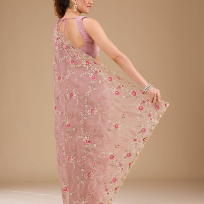 Lavender Threadwork Tissue Saree