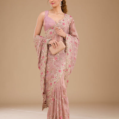 Lavender Threadwork Tissue Saree