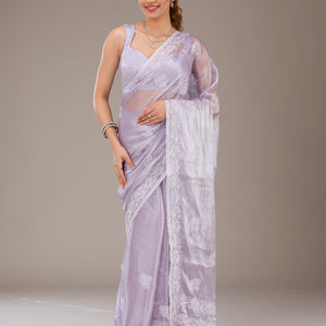 Lavender Threadwork Tissue Saree