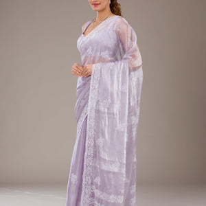 Lavender Threadwork Tissue Saree