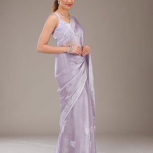 Lavender Threadwork Tissue Saree