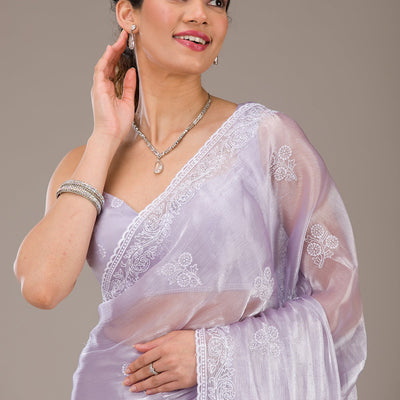 Lavender Threadwork Tissue Saree