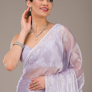 Lavender Threadwork Tissue Saree