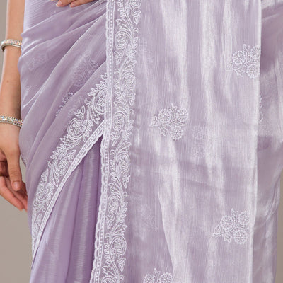 Lavender Threadwork Tissue Saree