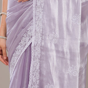 Lavender Threadwork Tissue Saree
