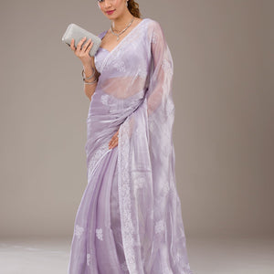Lavender Threadwork Tissue Saree