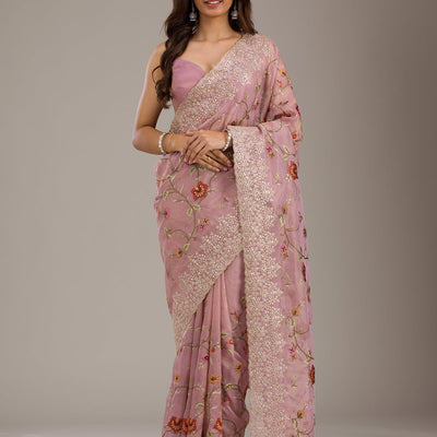 Lavender Threadwork Tissue Saree