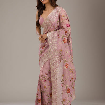 Lavender Threadwork Tissue Saree