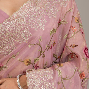 Lavender Threadwork Tissue Saree