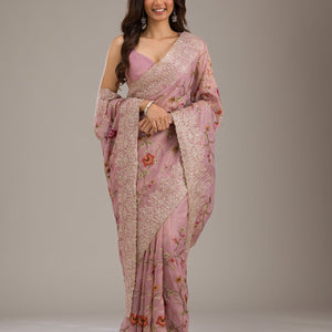 Lavender Threadwork Tissue Saree