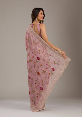 Lavender Threadwork Tissue Saree