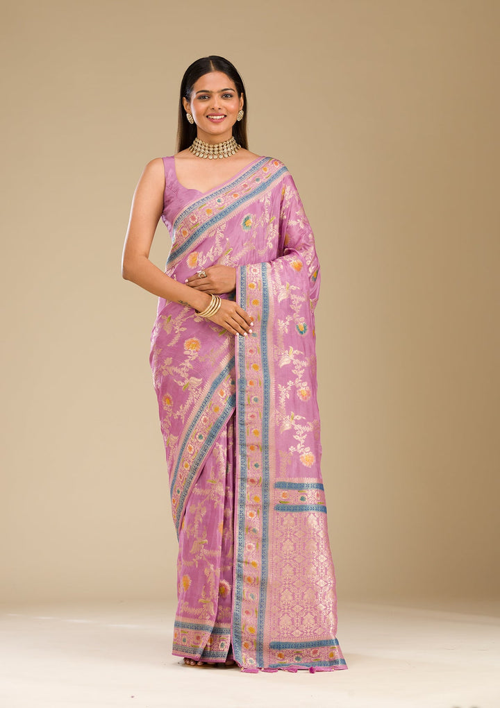 Lavender Zariwork Banarasi Silk Saree