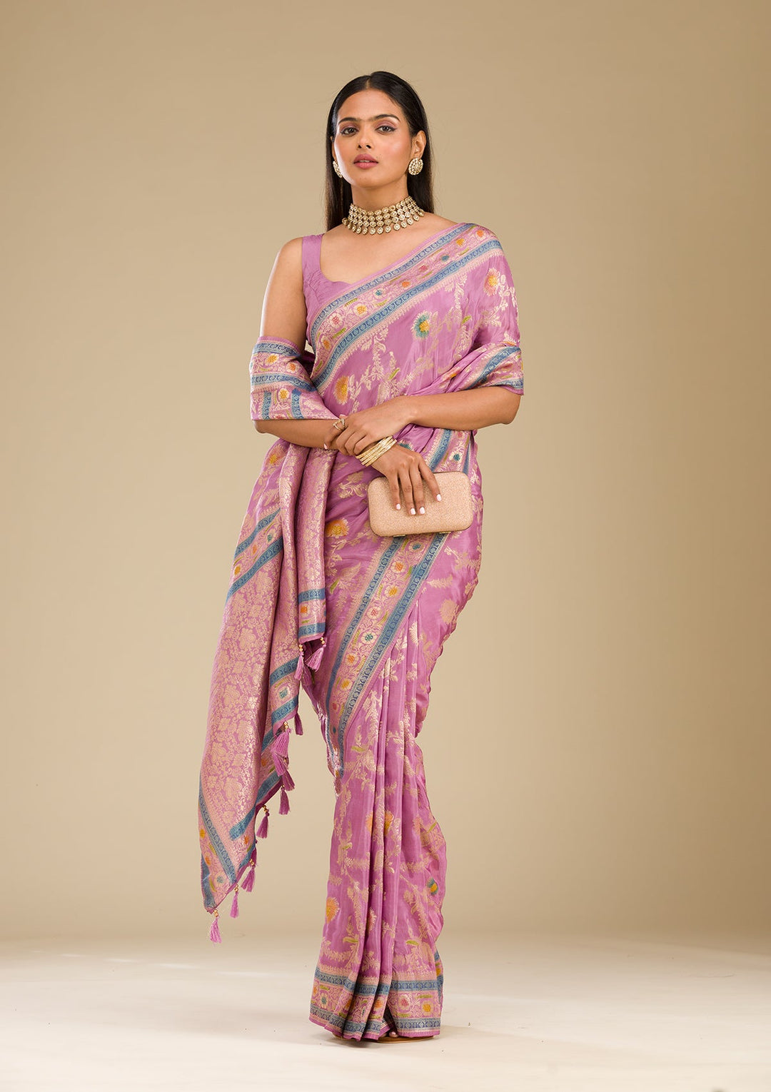 Lavender Zariwork Banarasi Silk Saree