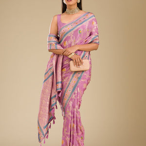 Lavender Zariwork Banarasi Silk Saree