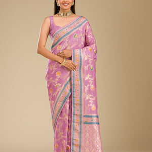 Lavender Zariwork Banarasi Silk Saree