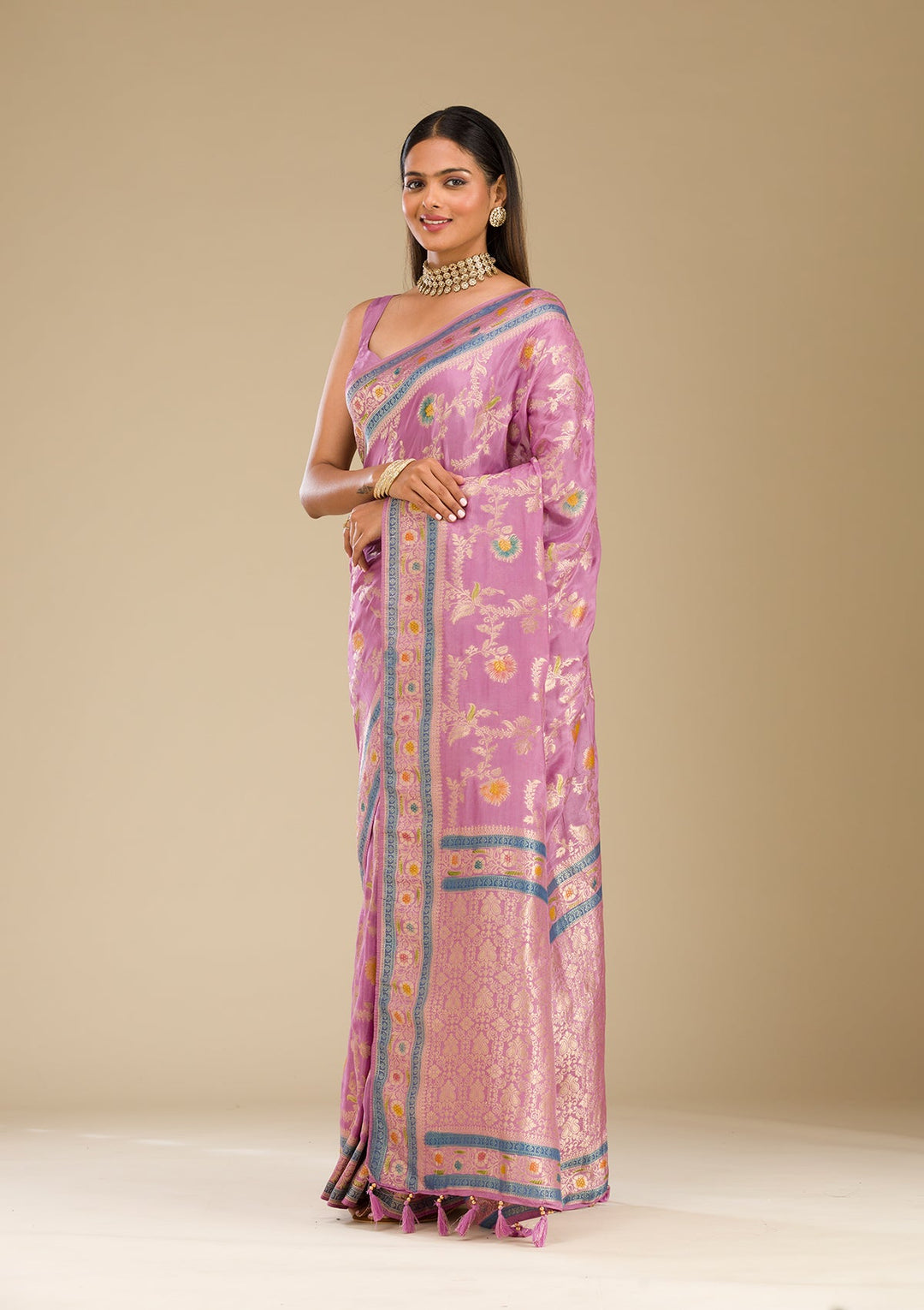 Lavender Zariwork Banarasi Silk Saree