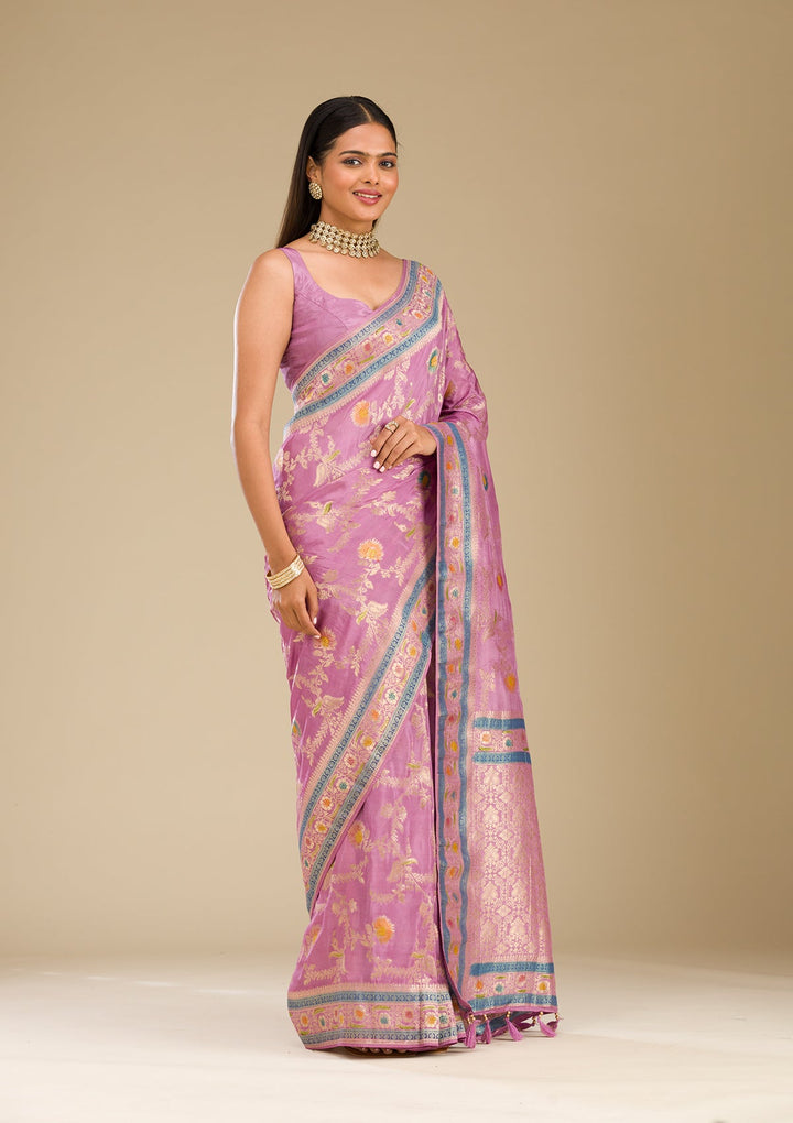 Lavender Zariwork Banarasi Silk Saree