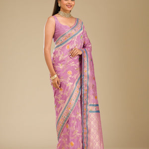 Lavender Zariwork Banarasi Silk Saree