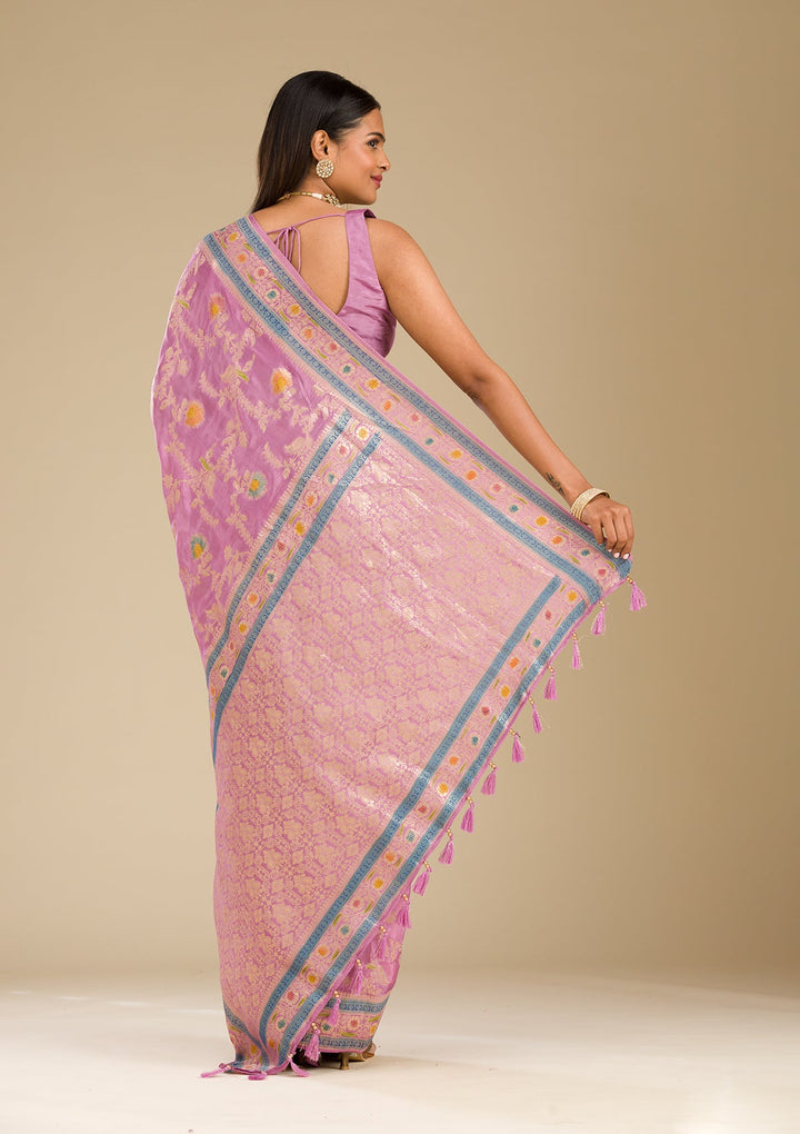 Lavender Zariwork Banarasi Silk Saree