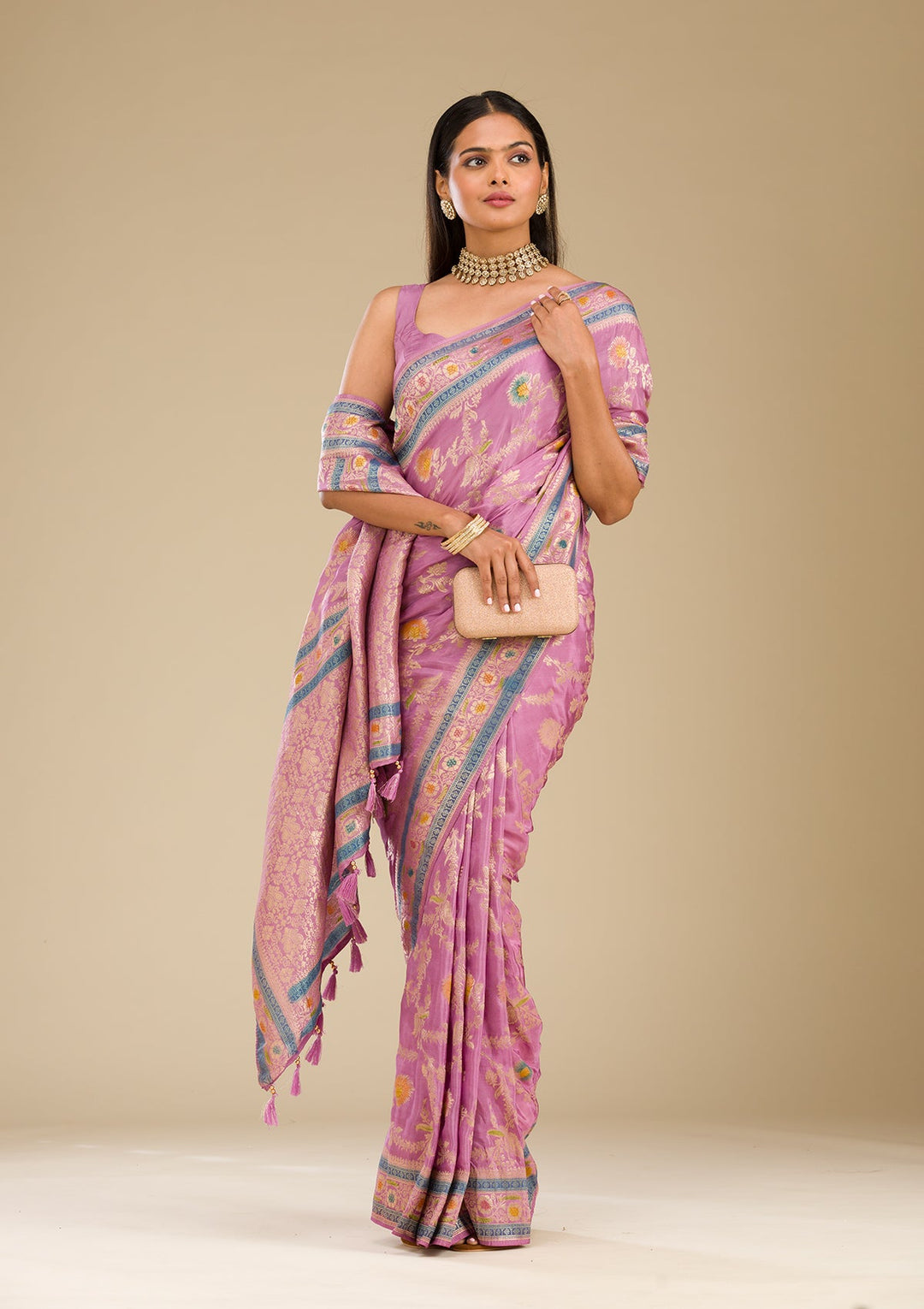 Lavender Zariwork Banarasi Silk Saree