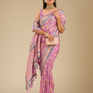 Lavender Zariwork Banarasi Silk Saree