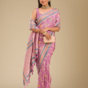 Lavender Zariwork Banarasi Silk Saree