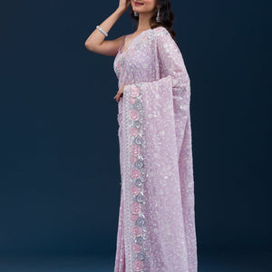 Lavender Zariwork Georgette Saree