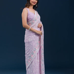 Lavender Zariwork Georgette Saree