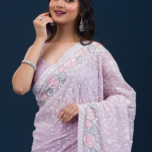 Lavender Zariwork Georgette Saree