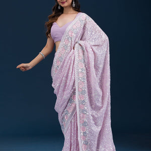 Lavender Zariwork Georgette Saree
