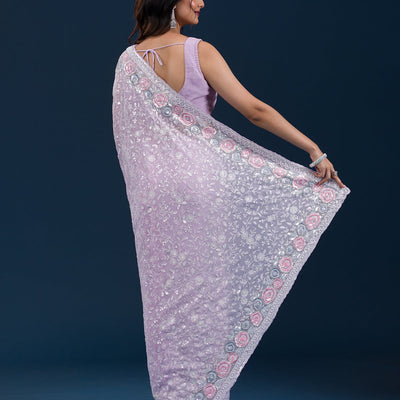 Lavender Zariwork Georgette Saree