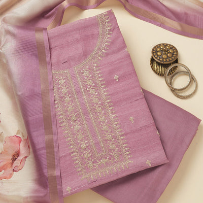 Lavender Zariwork Raw Silk Unstitched Salwar Suit
