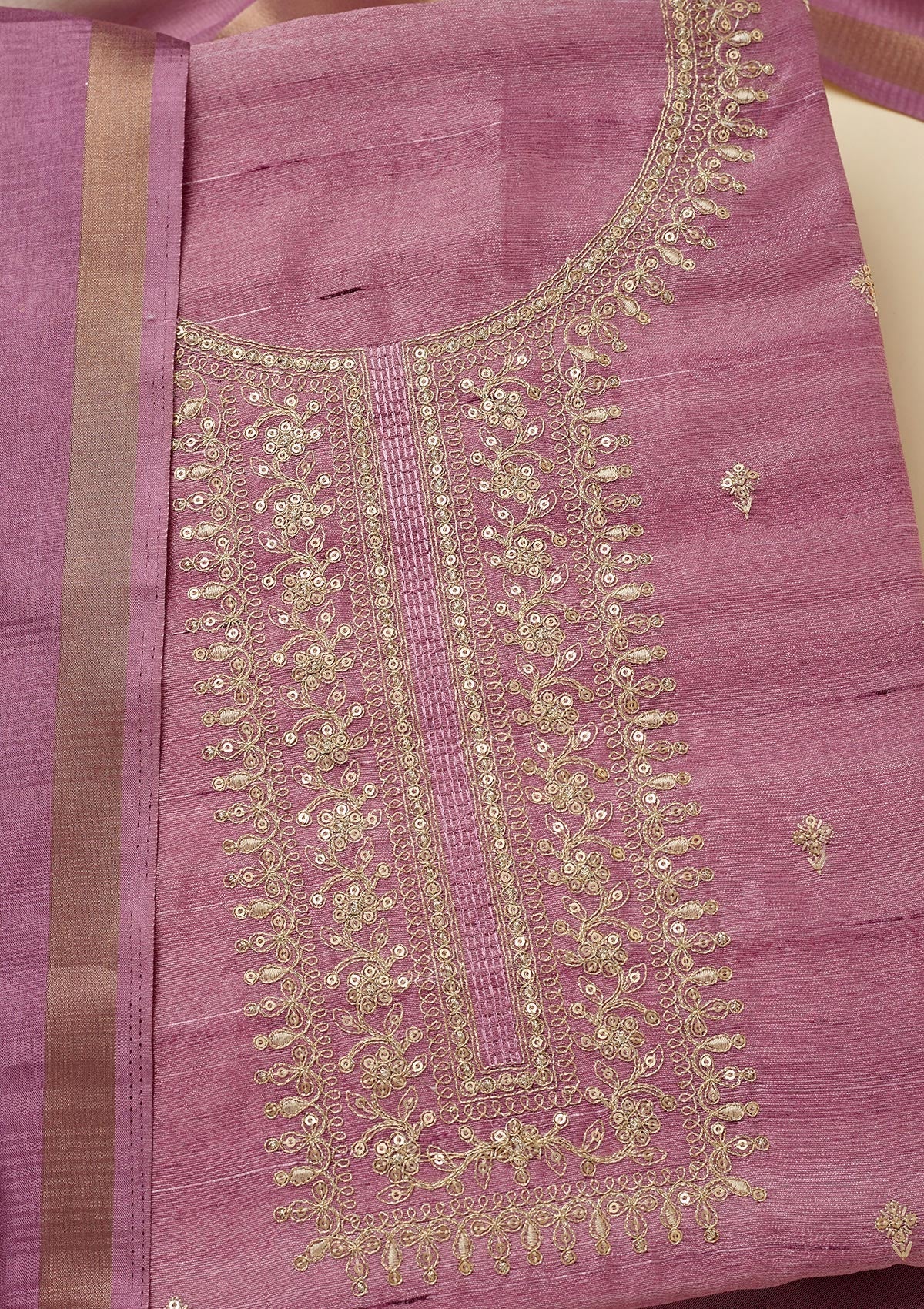 Lavender Zariwork Raw Silk Unstitched Salwar Suit