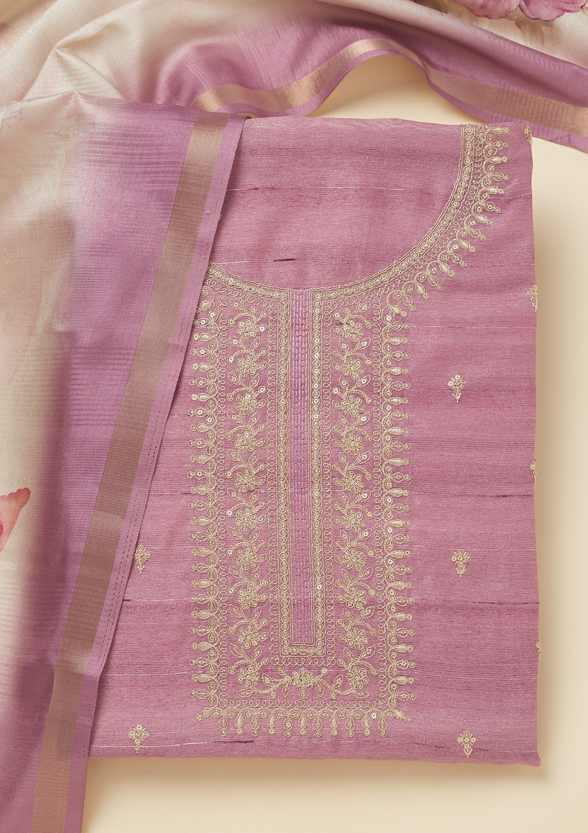 Lavender Zariwork Raw Silk Unstitched Salwar Suit