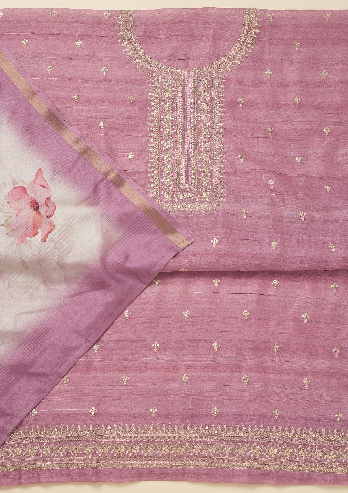 Lavender Zariwork Raw Silk Unstitched Salwar Suit