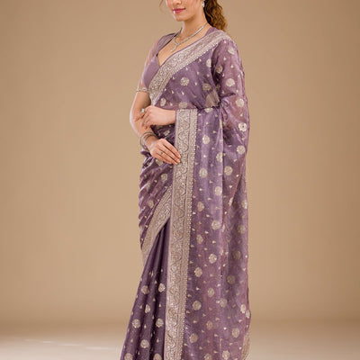 Lavender Zariwork Tissue Saree