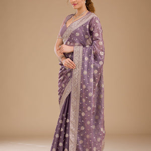Lavender Zariwork Tissue Saree