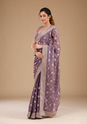 Lavender Zariwork Tissue Saree