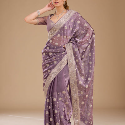Lavender Zariwork Tissue Saree