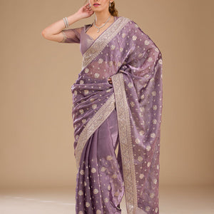 Lavender Zariwork Tissue Saree