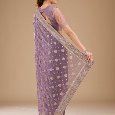 Lavender Zariwork Tissue Saree