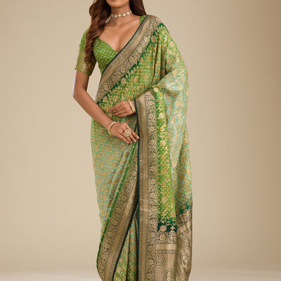 Leaf Green Zariwork Georgette Saree
