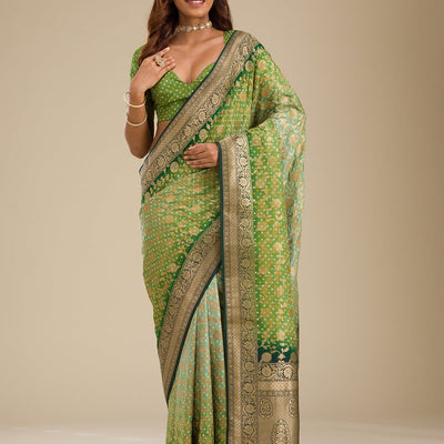 Leaf Green Zariwork Georgette Saree