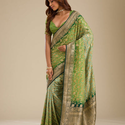 Leaf Green Zariwork Georgette Saree