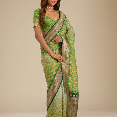 Leaf Green Zariwork Georgette Saree