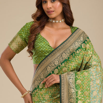 Leaf Green Zariwork Georgette Saree