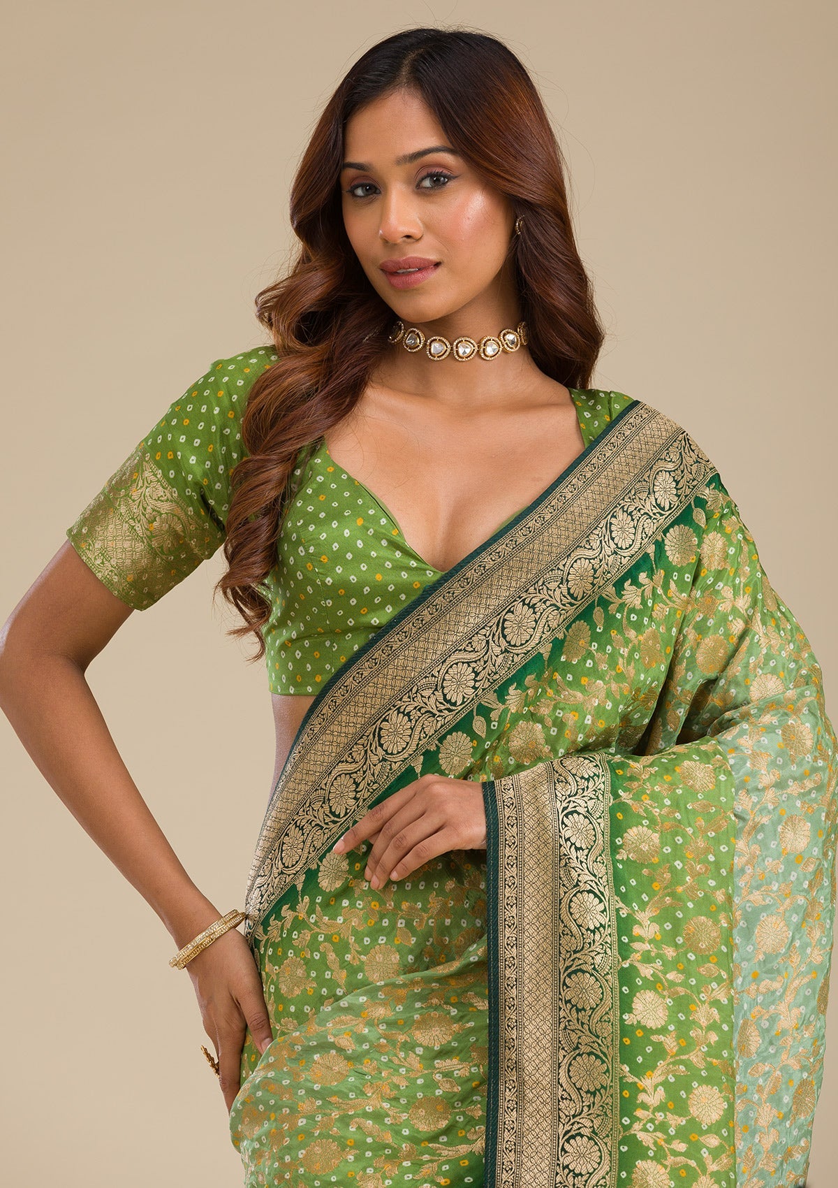 Leaf Green Zariwork Georgette Saree
