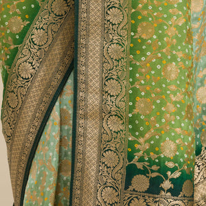 Leaf Green Zariwork Georgette Saree
